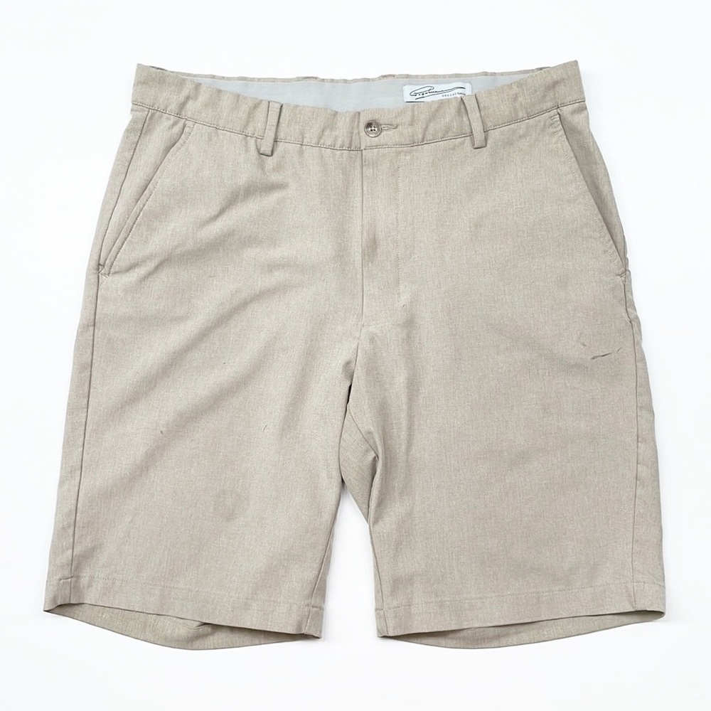 Greg Norman performance fit shorts in tan